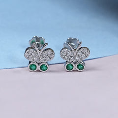 Bezel Set Green Gemstone Butterfly Stud Earrings