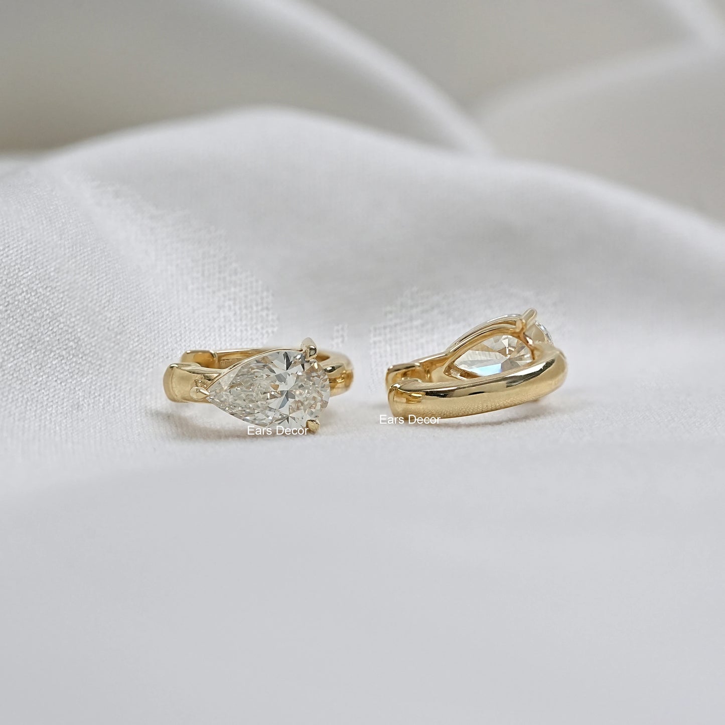 Pear Cut Lab Diamond Huggies Hoop Earrings