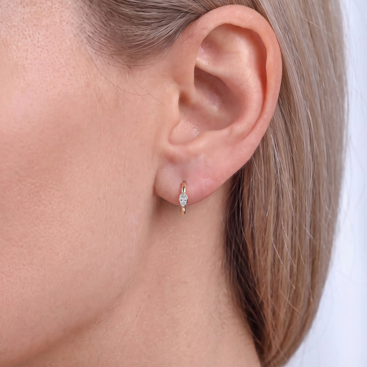 Marquise Cut Lab Diamond Bezel Set Hoop Earrings