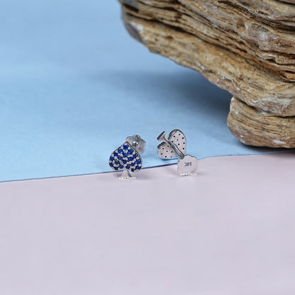 Sapphire Gemstone Spade Symbol Stud Earrings