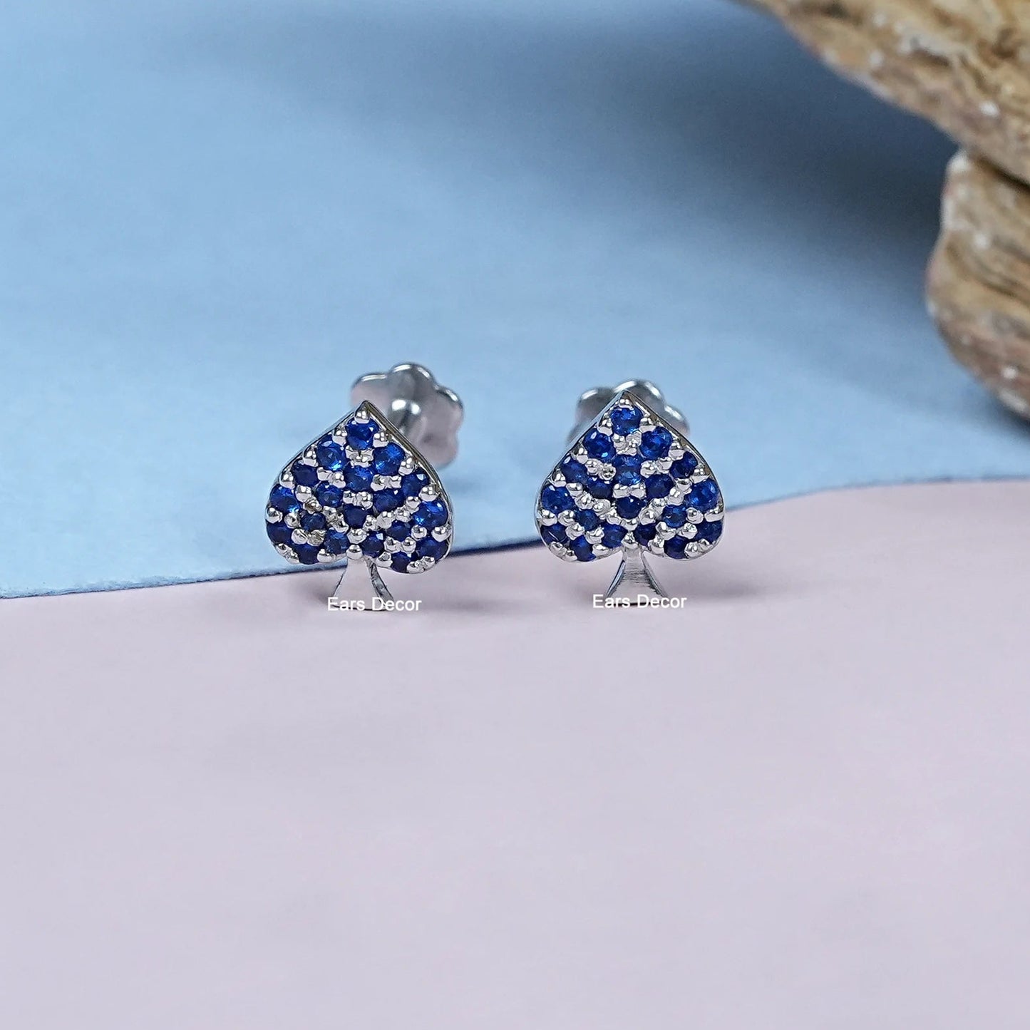 Sapphire Gemstone Spade Symbol Stud Earrings