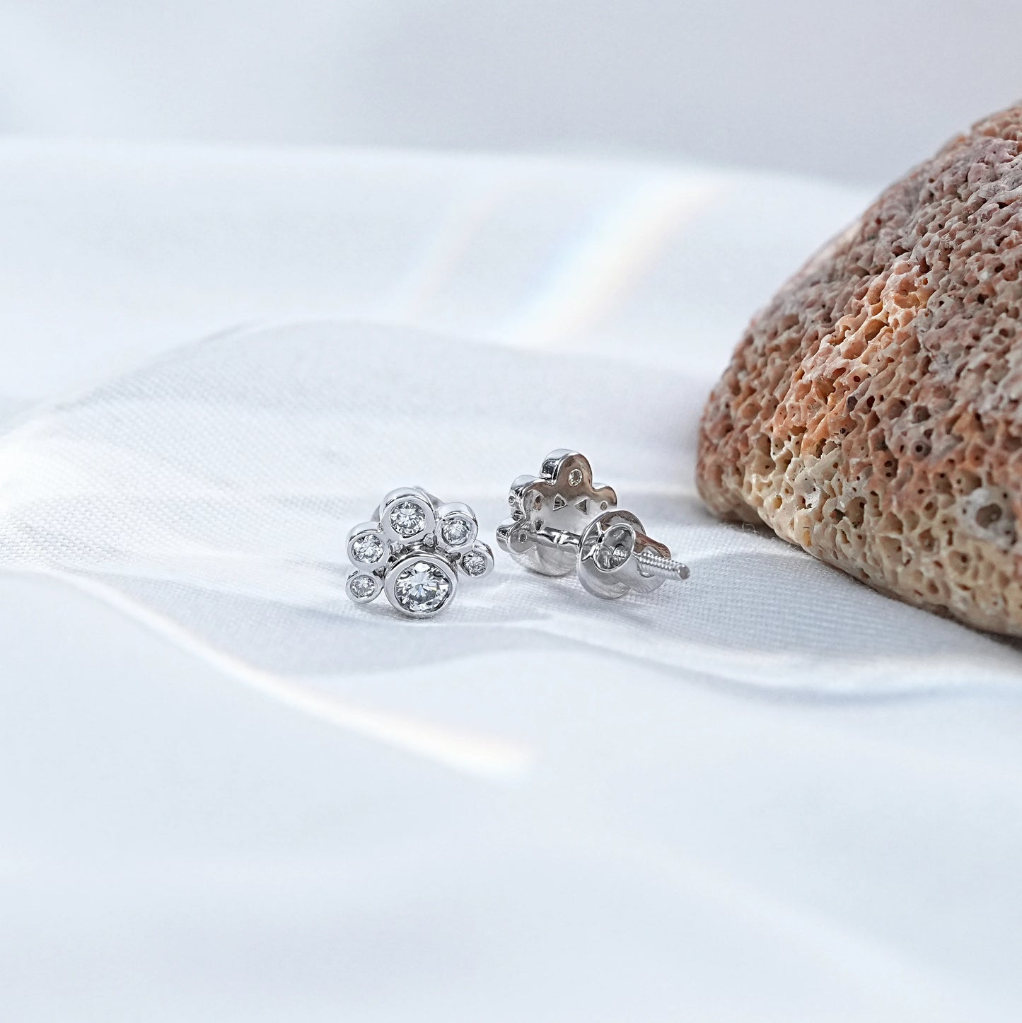 Bezel Set Round Cut Lab Diamond Half Halo Stud Earrings