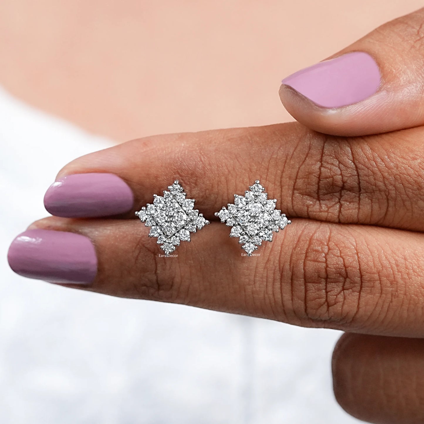 Square Shape Round Cut Lab Diamond Halo Stud Earrings
