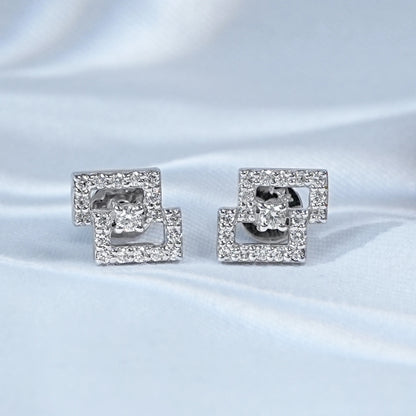 Round Cut Lab Diamond Rectangle Shape Cluster Earrings