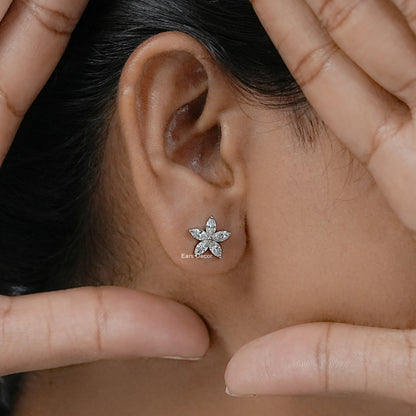 Marquise Cut Lab Diamond Cluster Stud Earring.