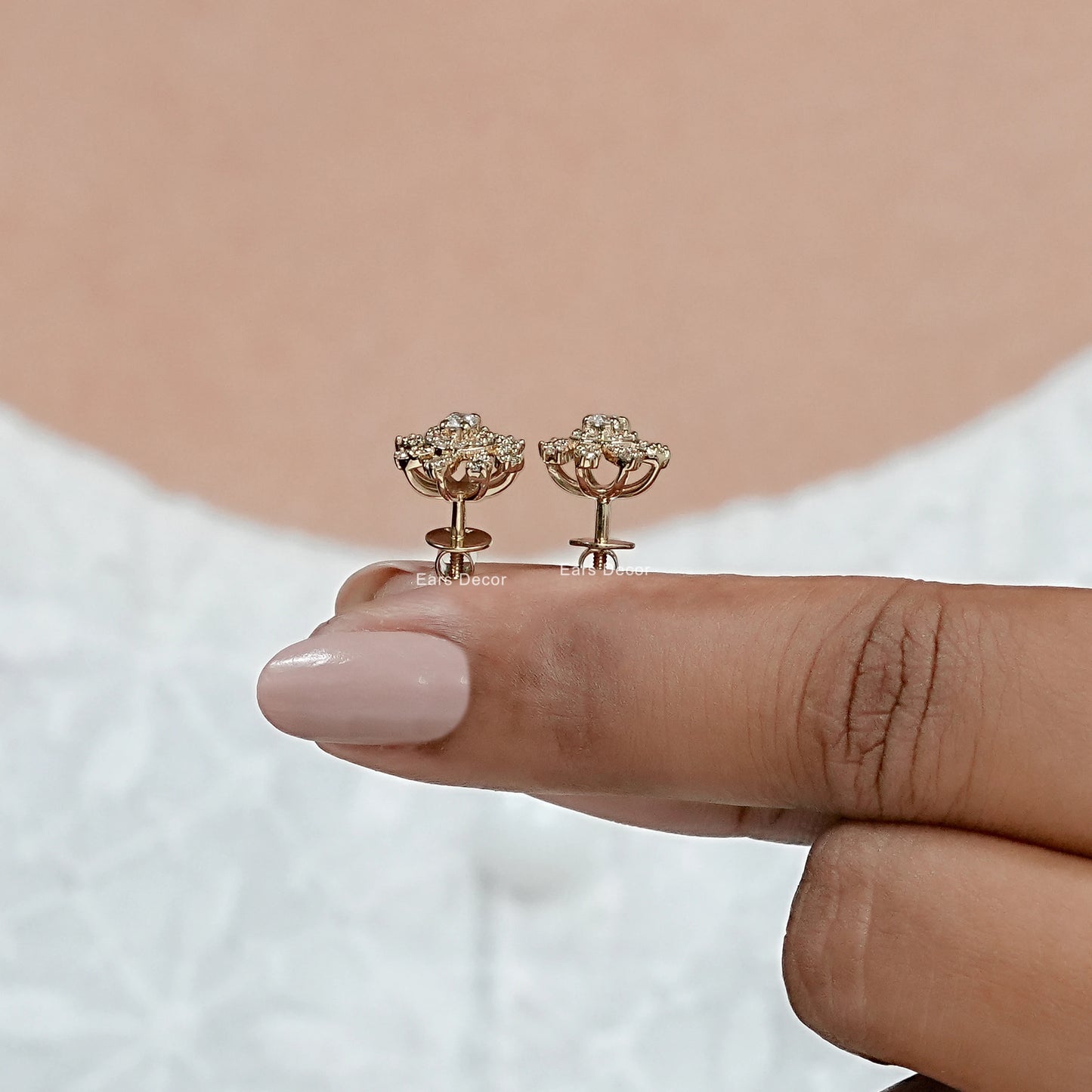Floral Round Lab Diamond Stud Earring