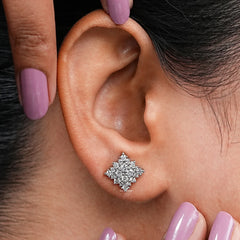 Square Shape Round Cut Lab Diamond Halo Stud Earrings