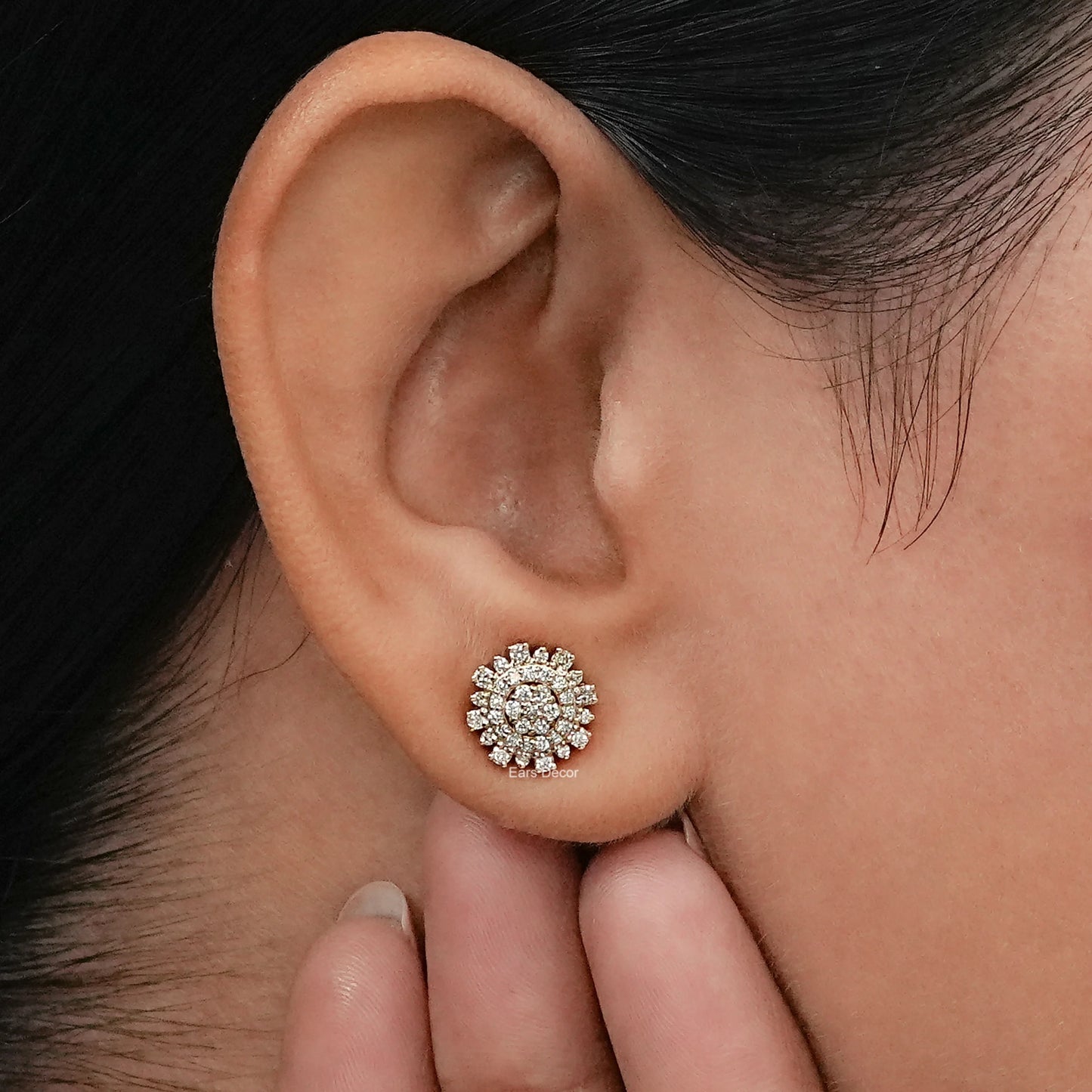 Round Cut Lab Grown Diamond Cluster Stud Earrings