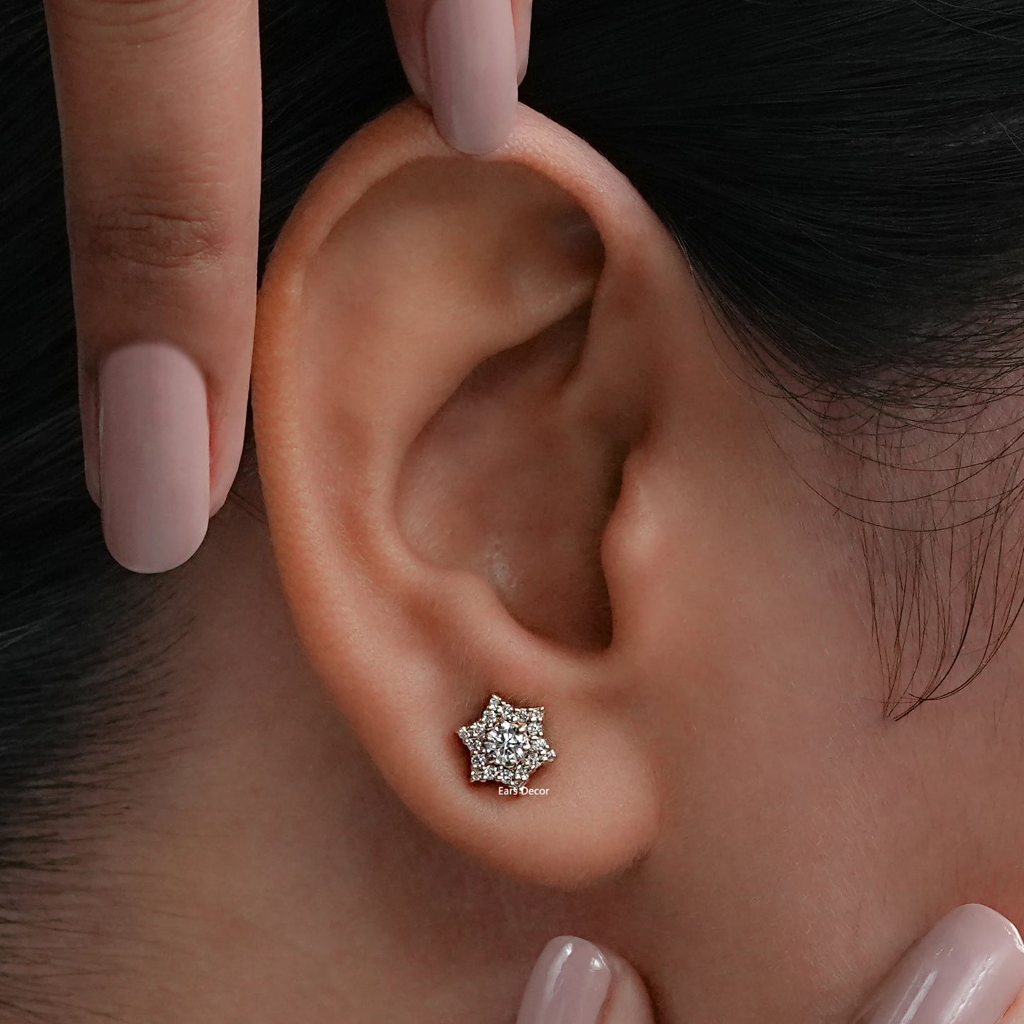 Round Cut Lab Diamond Cluster Stud Earrings