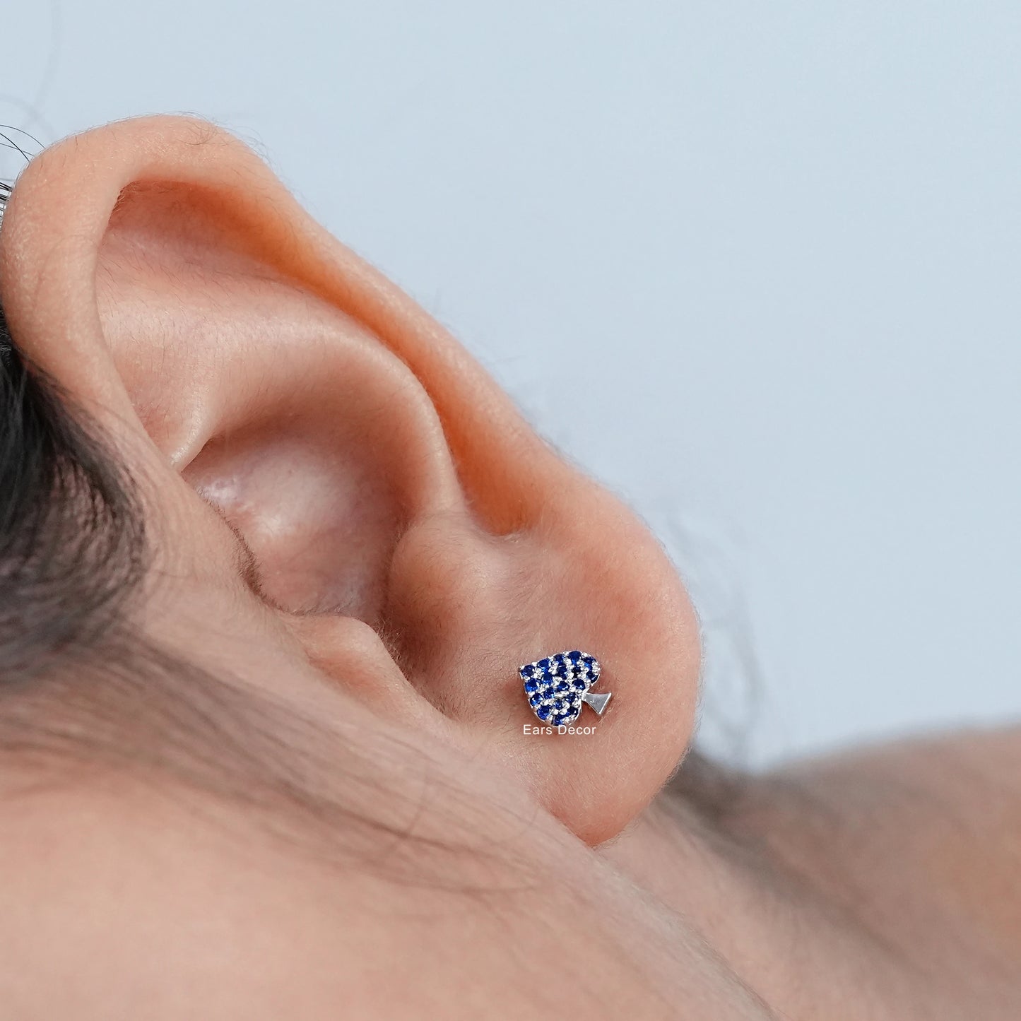 Sapphire Gemstone Spade Symbol Stud Earrings