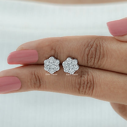 Cluster Round Diamond Stud Earrings