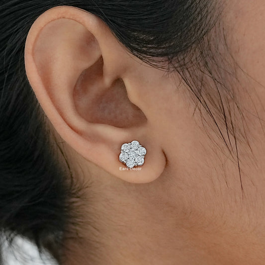 Cluster Round Diamond Stud Earrings