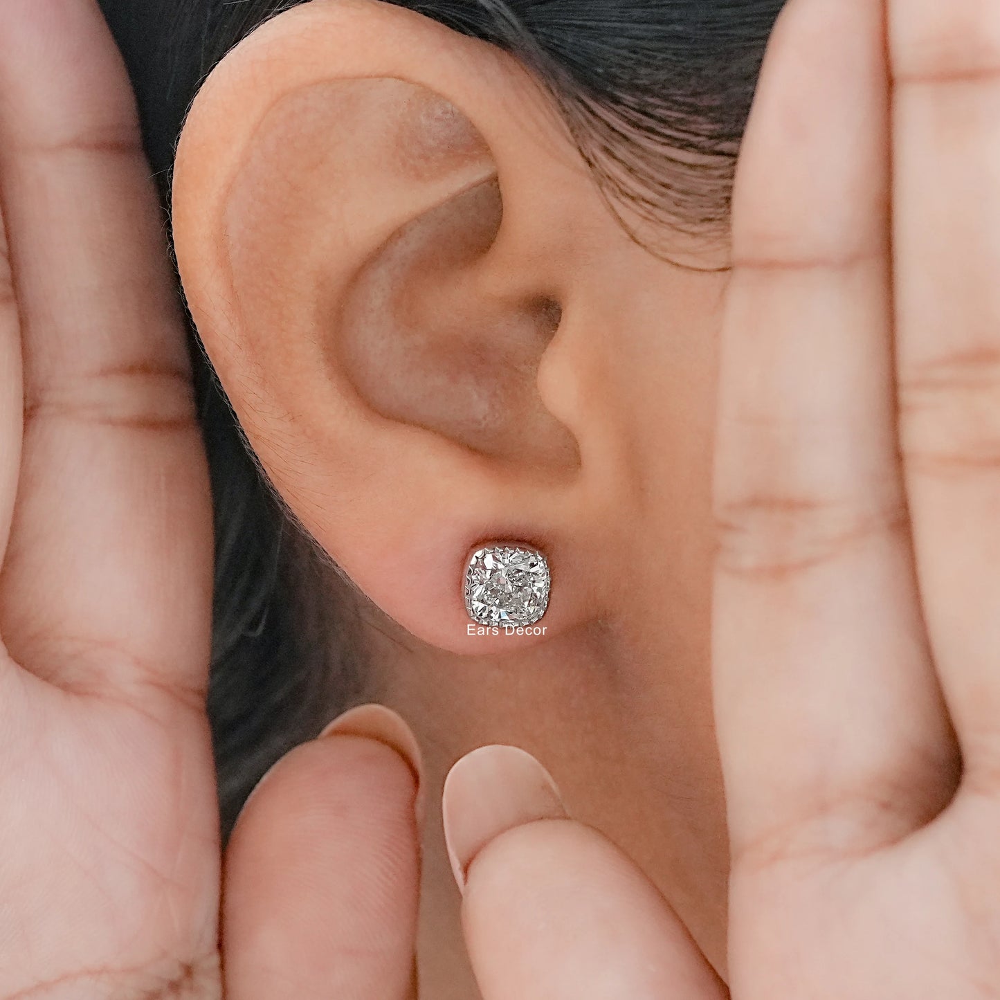 Cushion Cut Moissanite Diamond Stud Earrings
