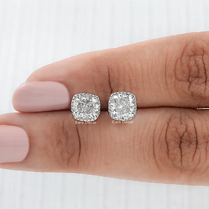 Cushion Cut Moissanite Diamond Stud Earrings