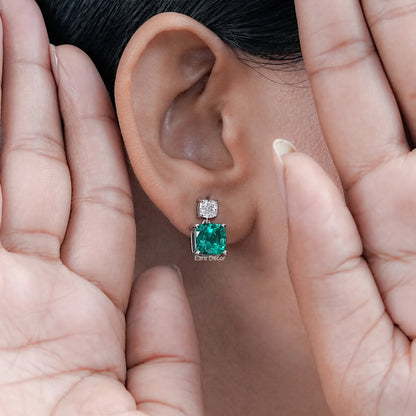 Emerald Gemstone & Lab Diamond Drop Earrings