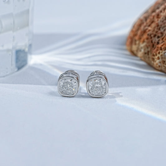 Cushion Cut Lab Grown Diamond Bezel Set Stud