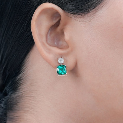 Emerald Gemstone & Lab Diamond Drop Earrings