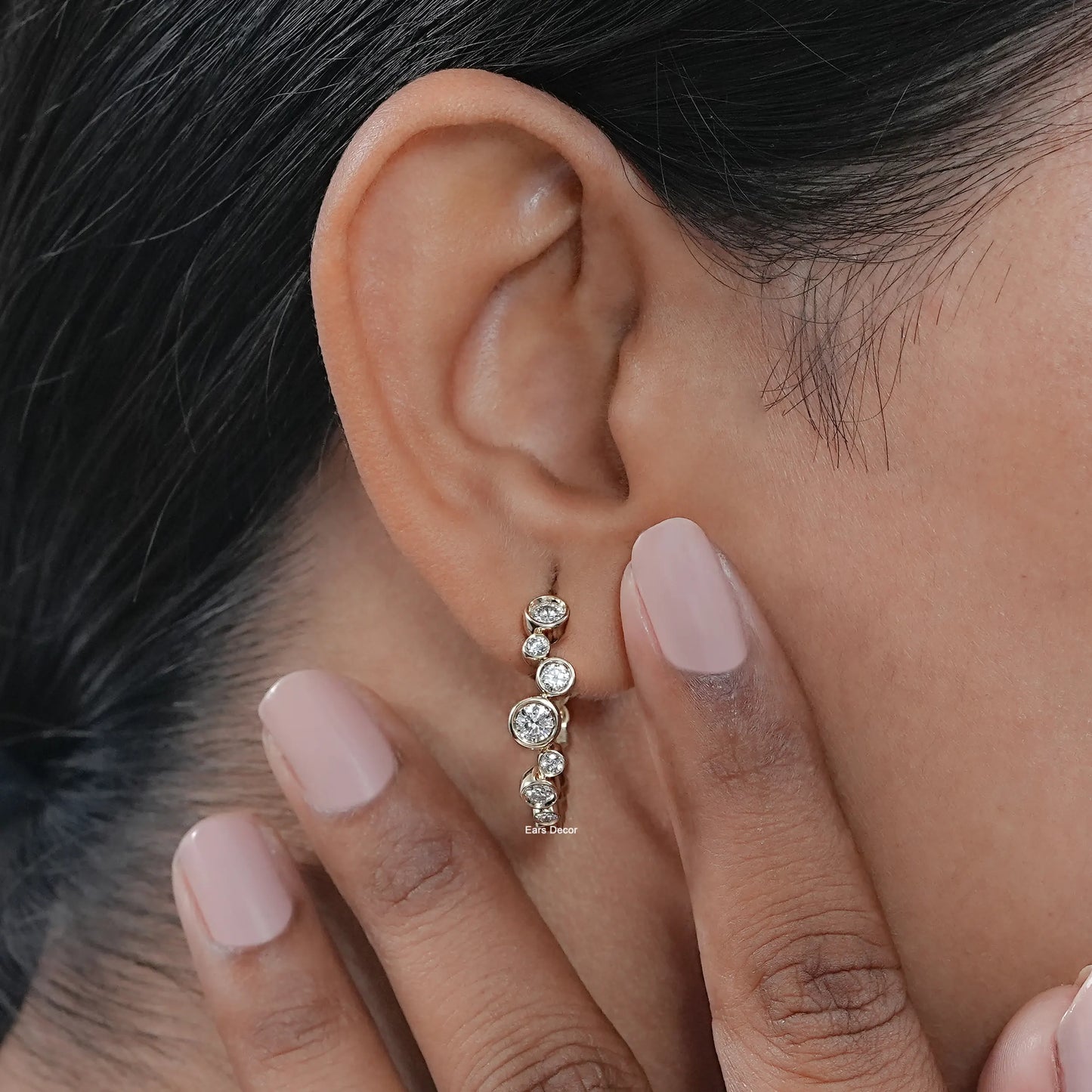 Bubble Style Round Diamond Hoop Earrings