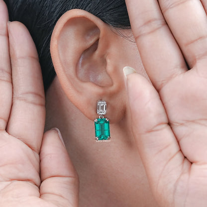 Emerald Cut Green Gemstone Dangle Earrings