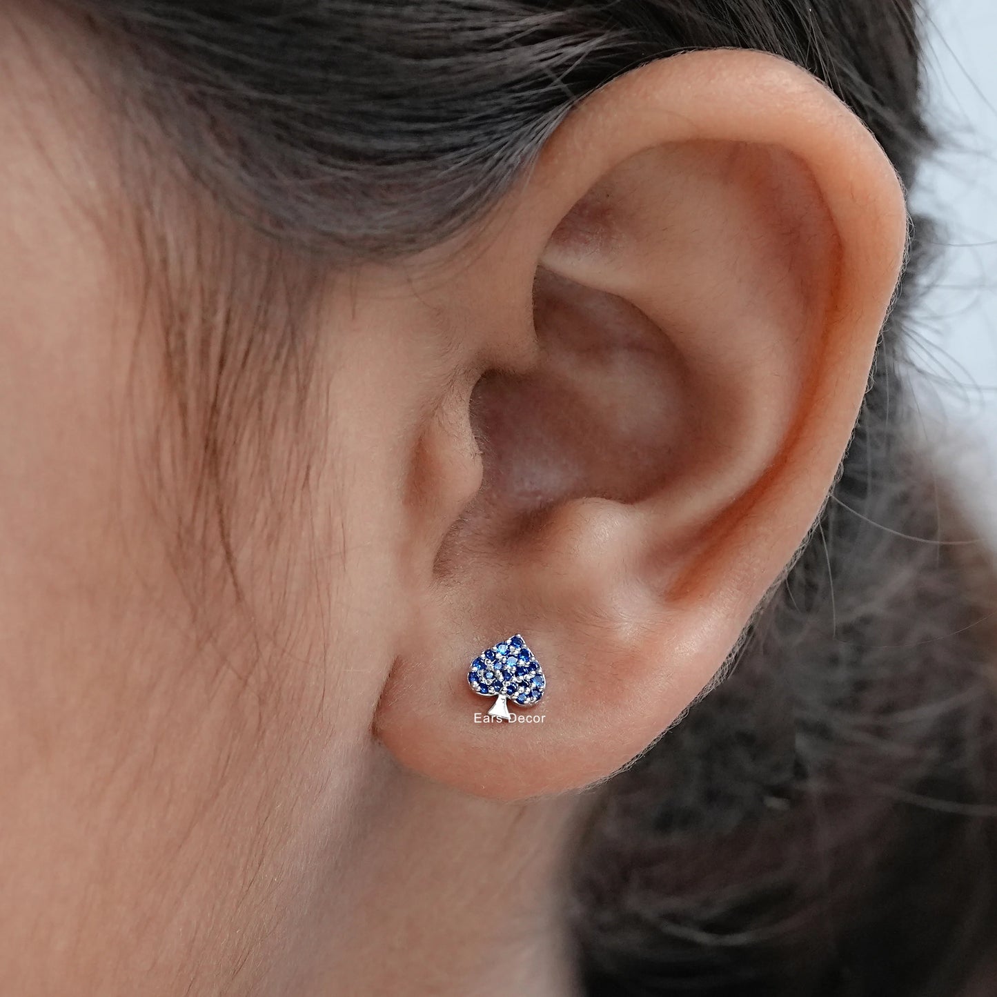 Sapphire Gemstone Spade Symbol Stud Earrings