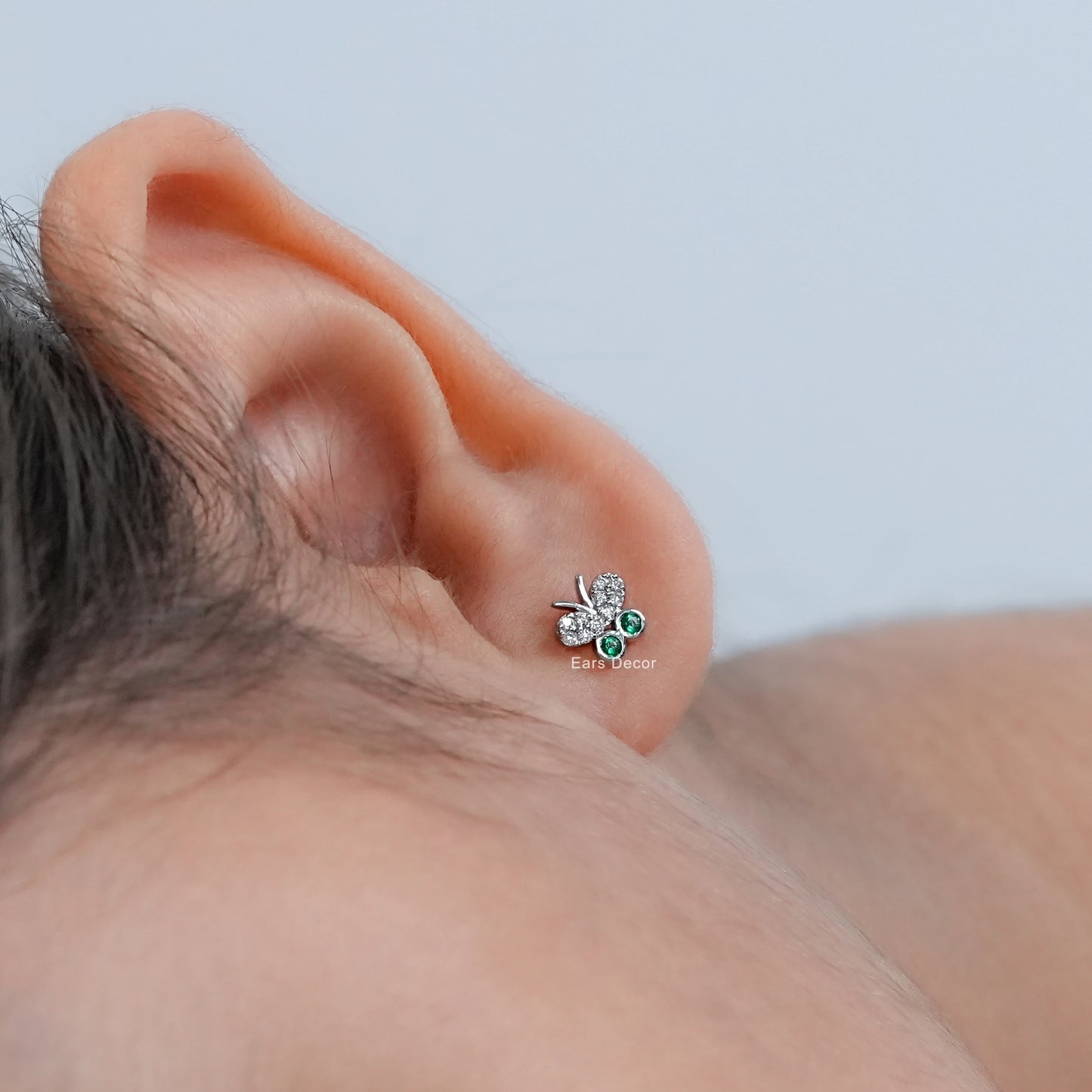 Bezel Set Green Gemstone Butterfly Stud Earrings