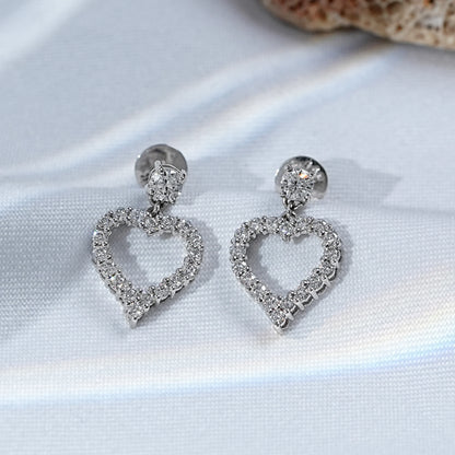 Round Cut Natural Diamond Open Heart Dangle Earrings