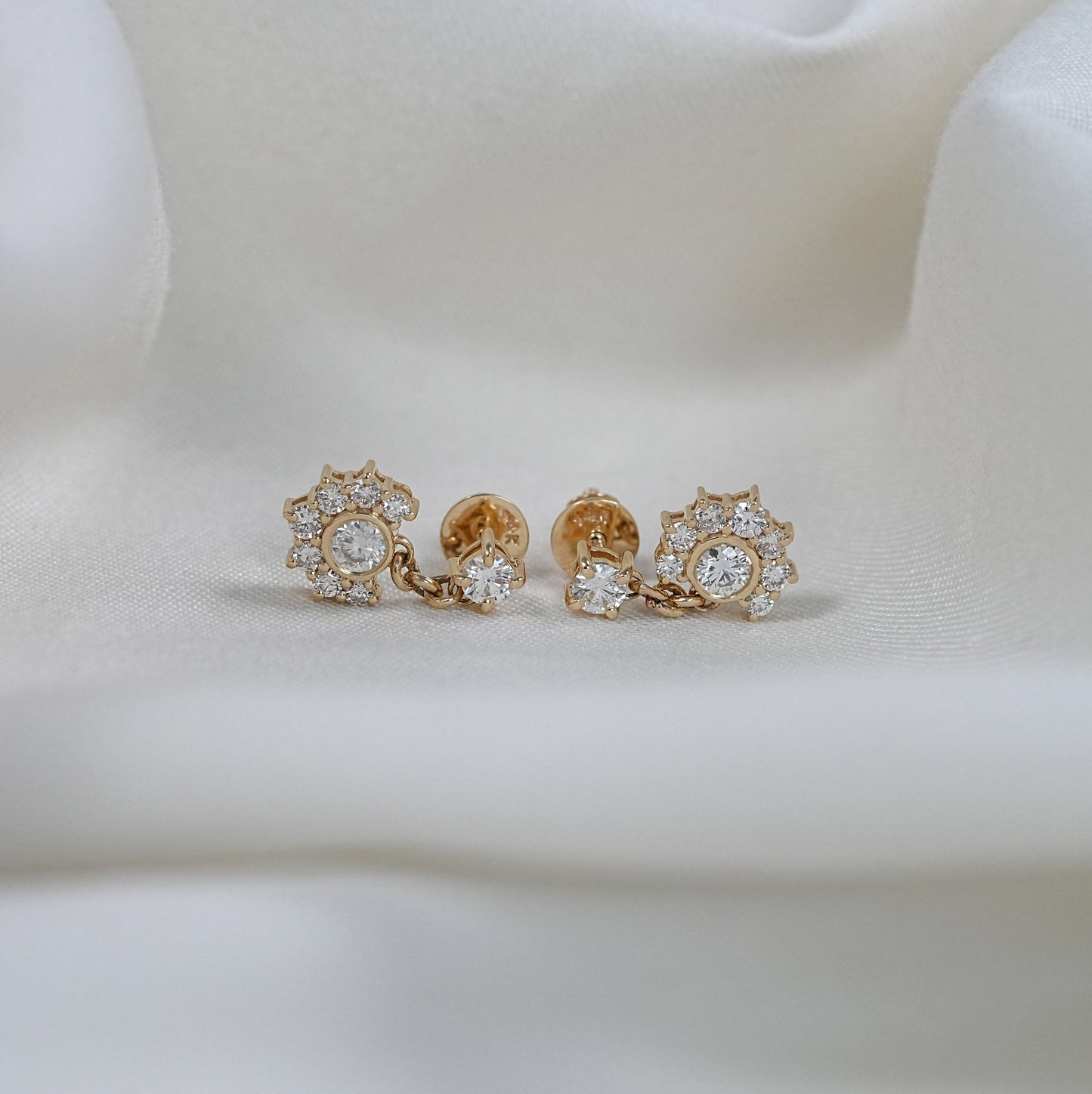 Round Cut Lab Grown Diamond Half Halo Dangle Earrings