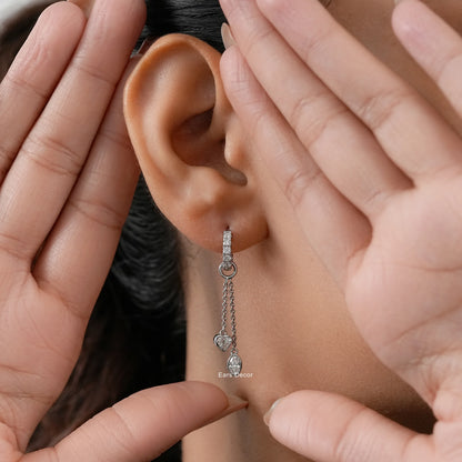 Double Chain Lab Diamond Drop Huggie Charm Earrings