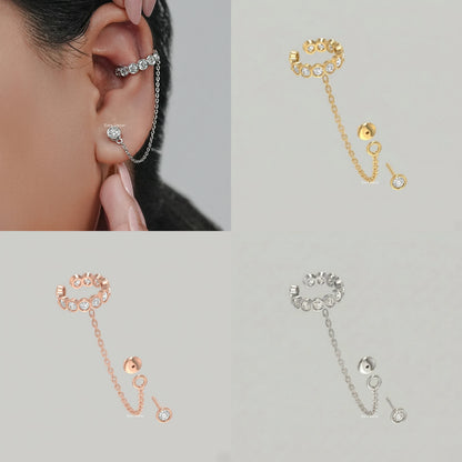 Double Peircing Round Cut Dangle Hoop Chain Earring