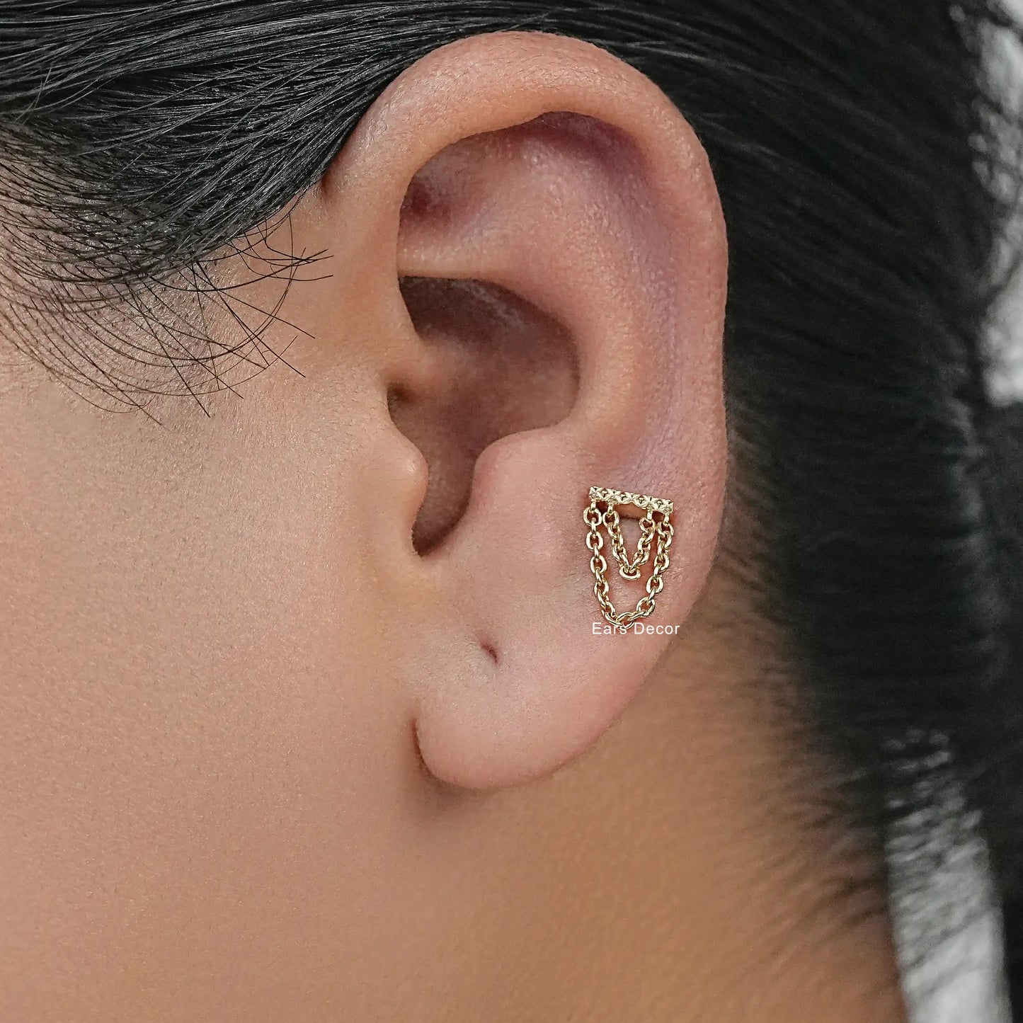 Bar With Double Chain Ear Stud