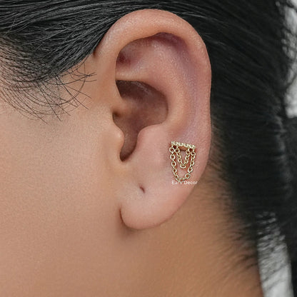 Bar With Double Chain Ear Stud