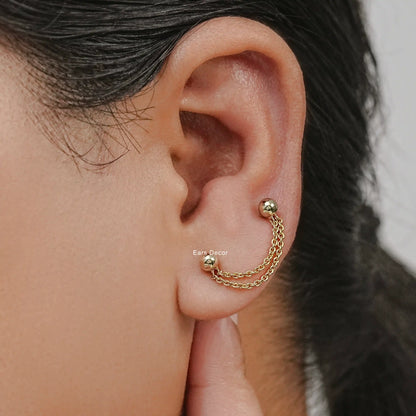 Ball Stud Double Layer Chain Piercing Earring