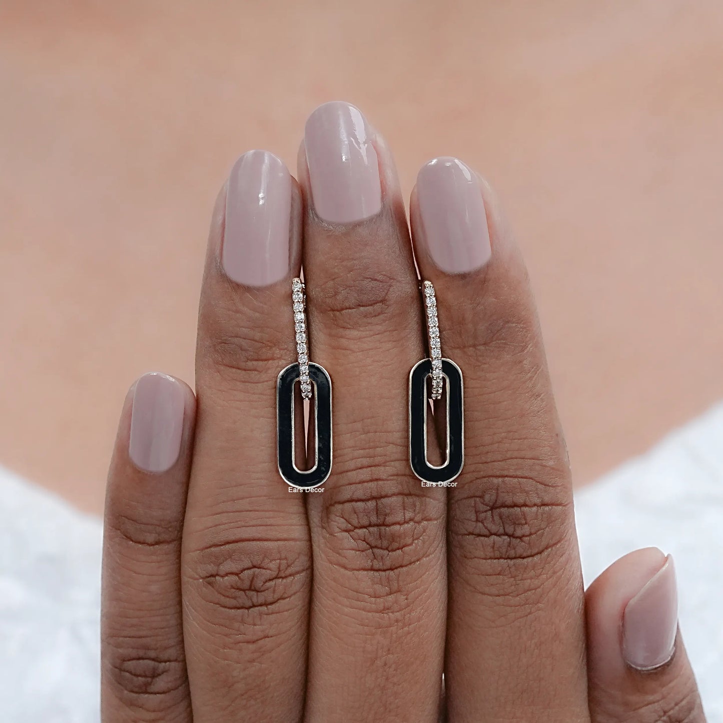 Round Diamond Hoop Link Earrings