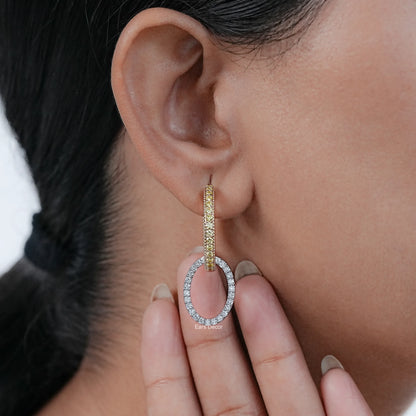 Yellow Round Cut Lab Diamond Double Link Hoop Earrings