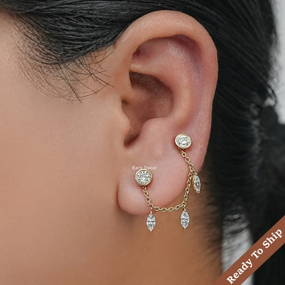 Double Piercing Chain Dangle Earrings