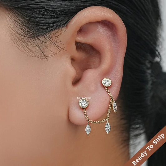 Double Piercing Chain Dangle Earrings