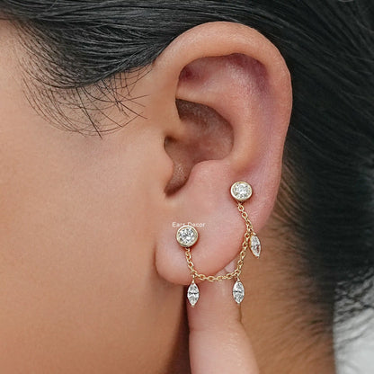 Double Piercing Chain Dangle Earrings
