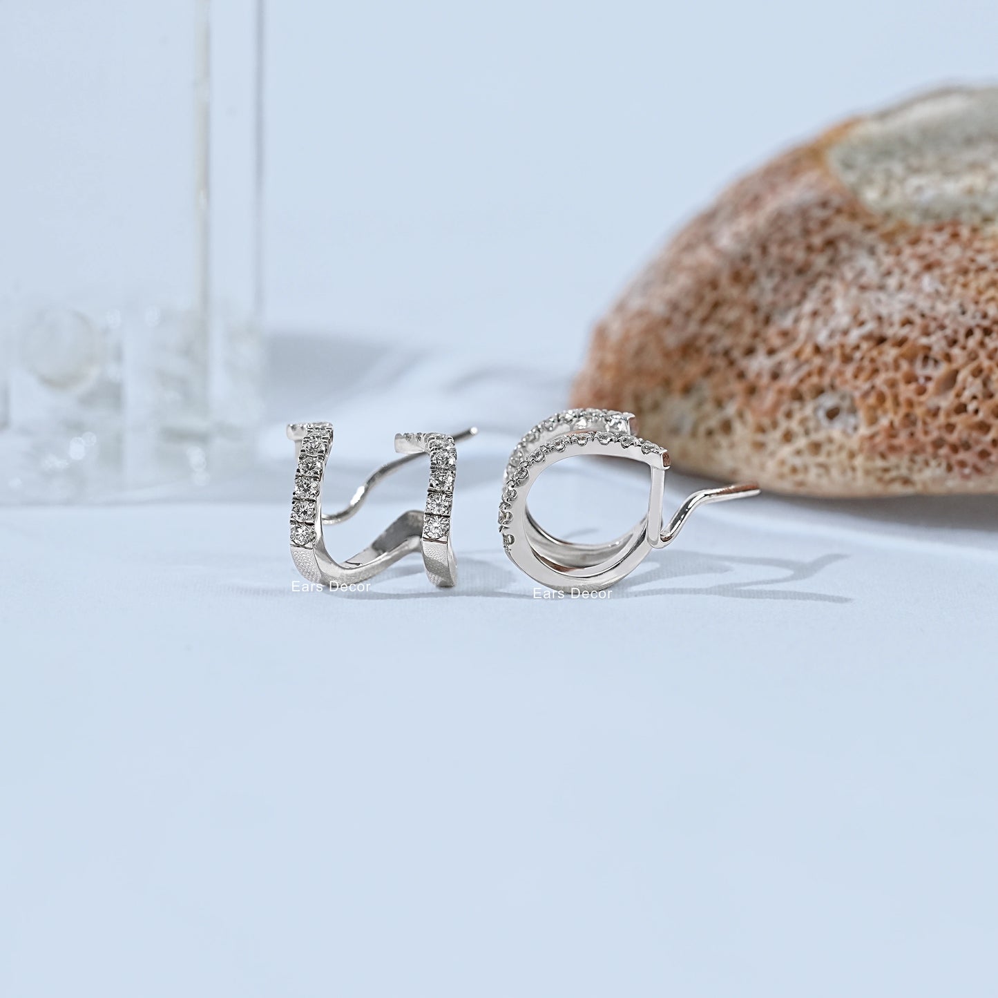 Round Diamond Double Twist Hoop Earring