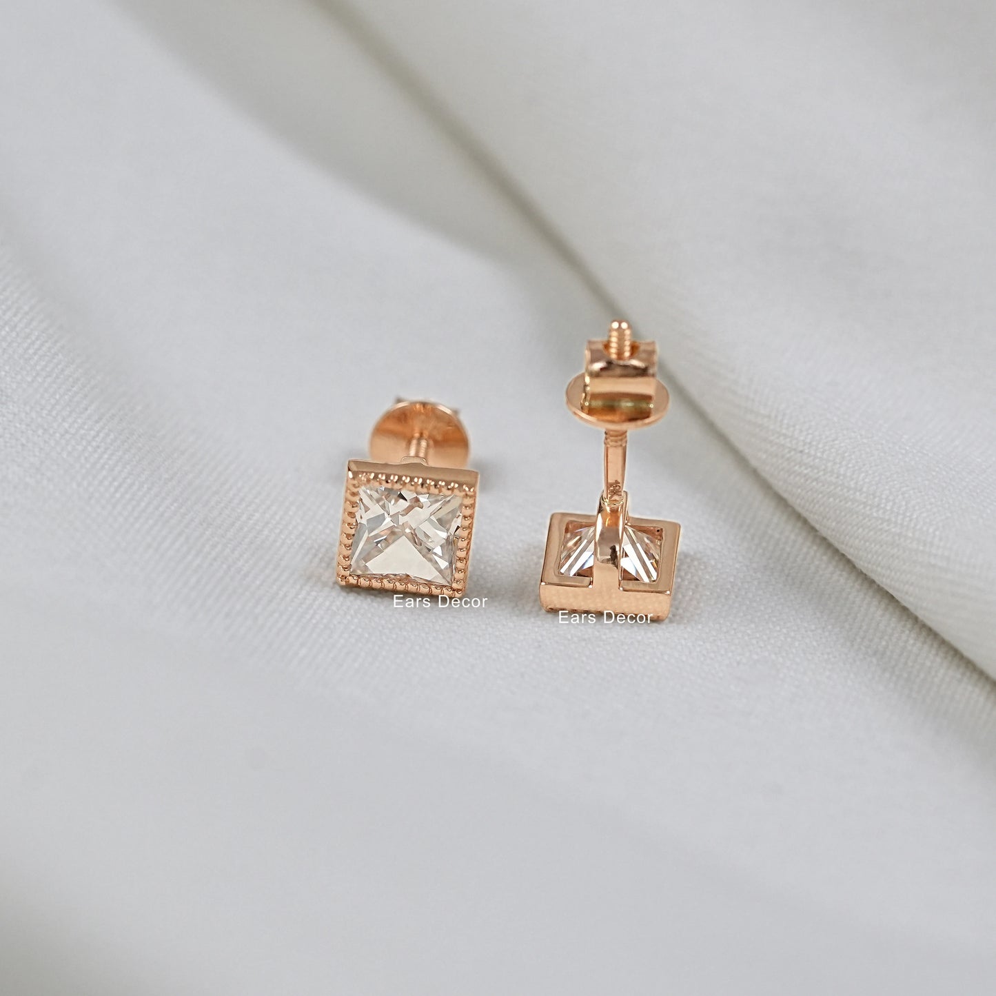 French Cut Diamond Stud Earrings
