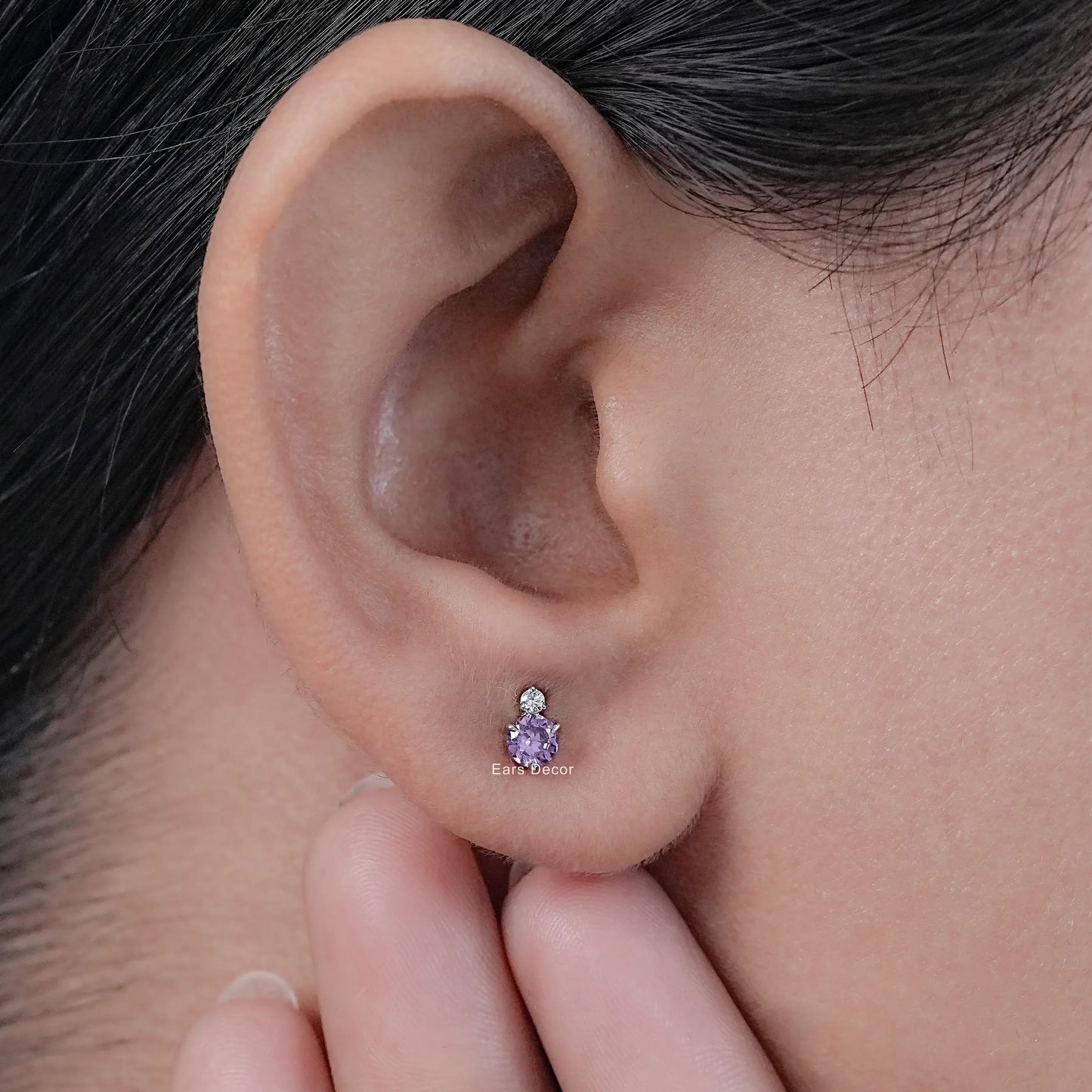Amethyst And Natural Diamond Duo Stud Earrings