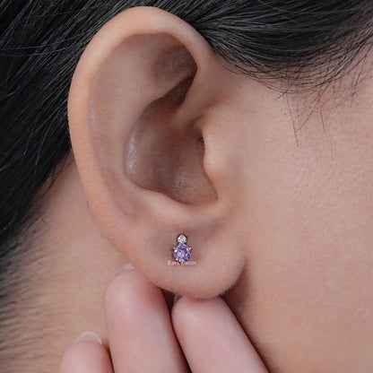 Amethyst And Natural Diamond Duo Stud Earrings