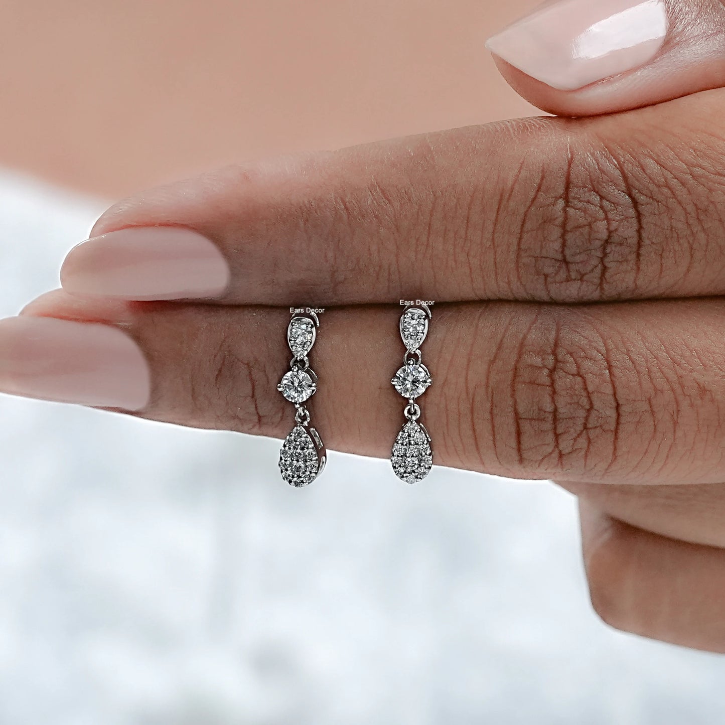Round Lab Diamond Dangle Drop Earrings