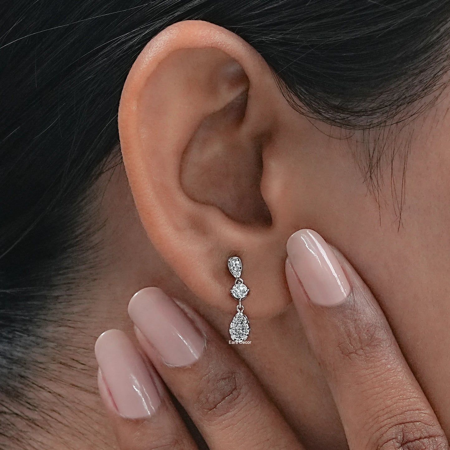 Round Lab Diamond Dangle Drop Earrings