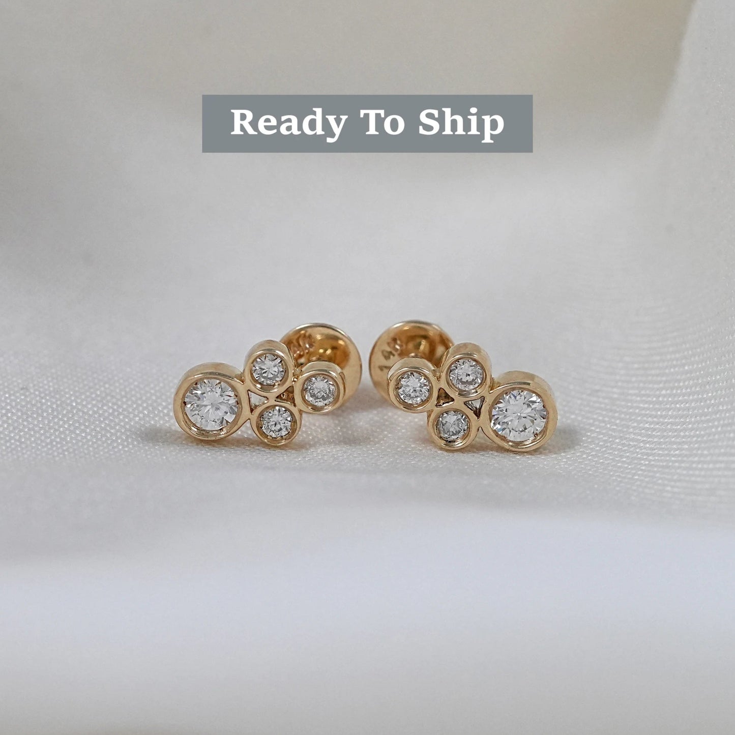 Round Lab Diamond Bezel Set Minimalist Stud Earrings