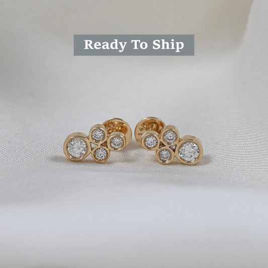 Round Lab Diamond Bezel Set Minimalist Stud Earrings
