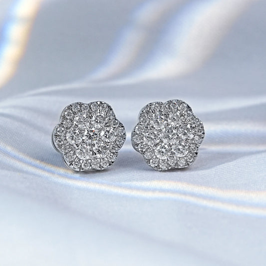 Round Shape Natural Diamond Double Halo Studs