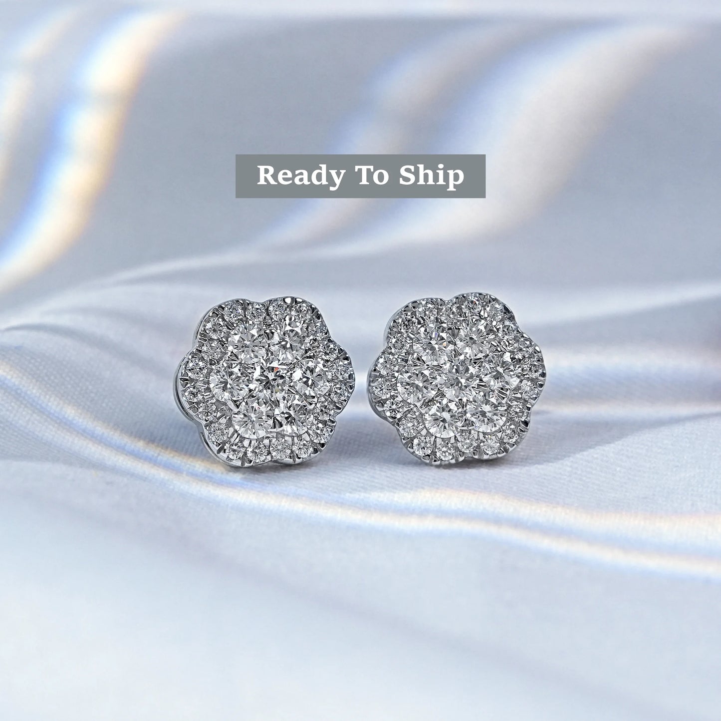 Round Cut Lab Diamond Halo Cluster Stud Earrings