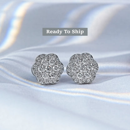 Round Cut Lab Diamond Halo Cluster Stud Earrings
