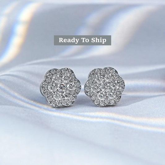 Round Cut Lab Diamond Halo Cluster Stud Earrings