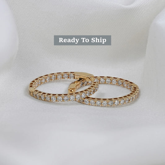 Brilliant Round Cut Lab Diamond In-Out Hoop Earrings